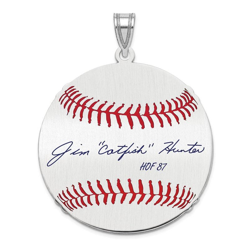 Sterling Silver Catfish Hunter Signature Lg Enamel Baseball Pendant